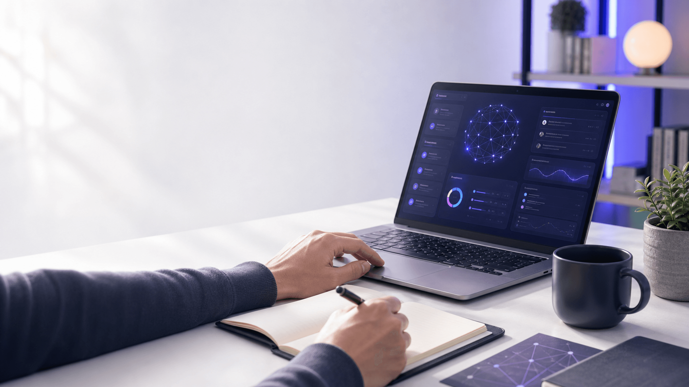 AcademAI learning workspace with AI training visuals